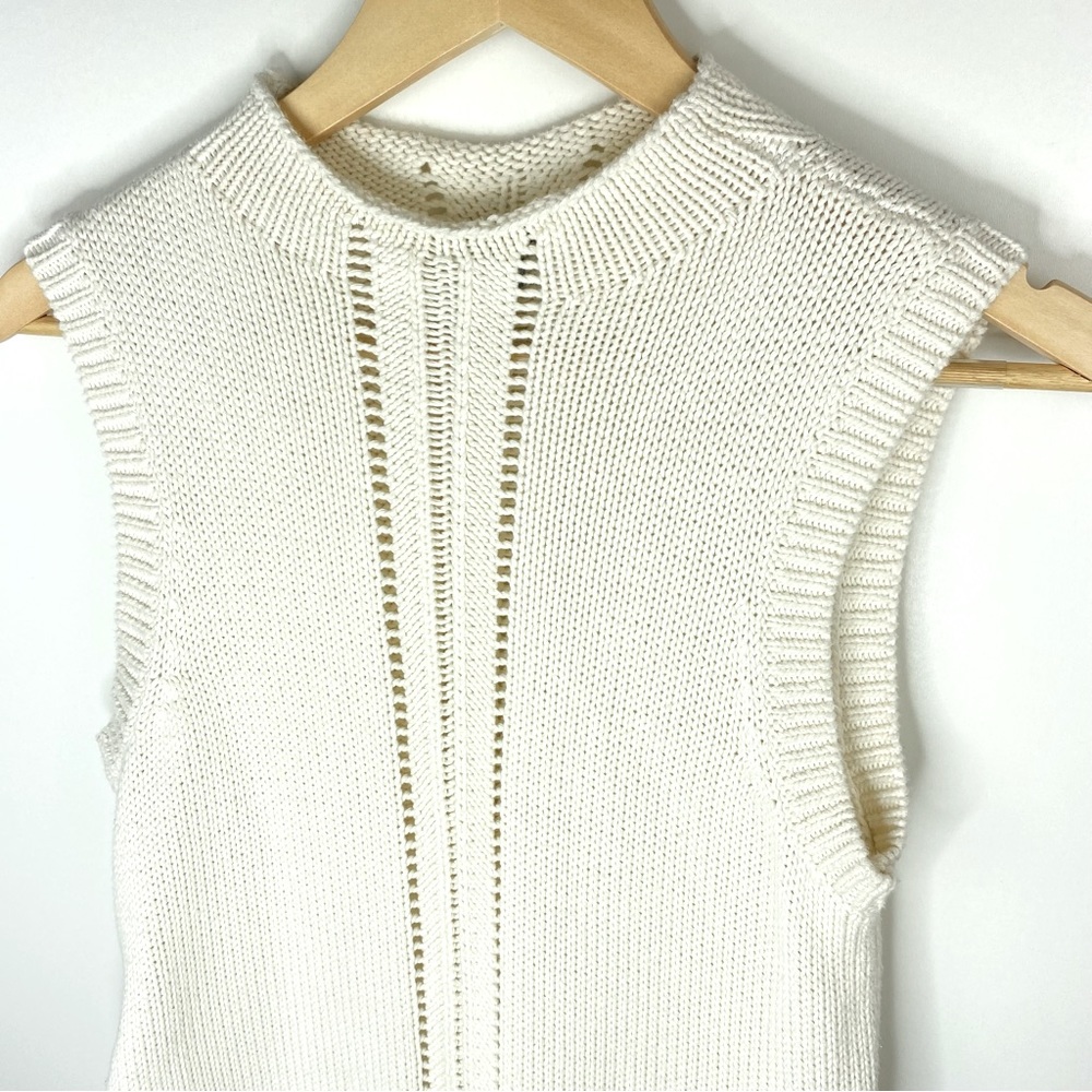 AERIE Cream Knit Sleeveless Mock Neck Sweater - Picture 2 of 7